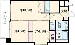 熊本電気鉄道 坪井川公園駅 徒歩7分の賃貸マンション 11階3Kの間取り