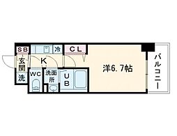 JR東西線 海老江駅 徒歩8分の賃貸マンション 11階1Kの間取り
