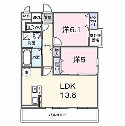 スイート滝ノ水 3階2LDKの間取り