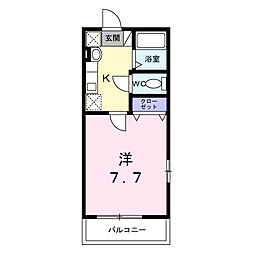 ベルグランデ和多田 1階1Kの間取り