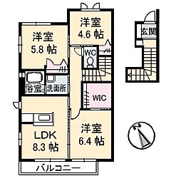 ヴェルデメゾンさだいわ　D棟 2階3LDKの間取り
