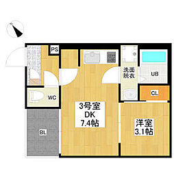 R-SMART 新栄2 3階1DKの間取り
