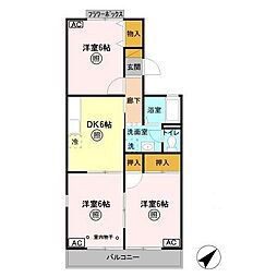 インペリアルハイツ　III 2階3DKの間取り