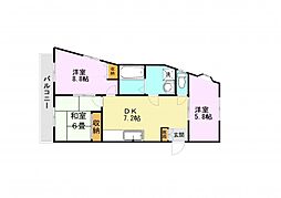 シティハイム宇土 2階3DKの間取り