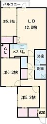 PRIME COURT la foret 平岸(プライムコートラフォーレ平岸) 1階3LDKの間取り