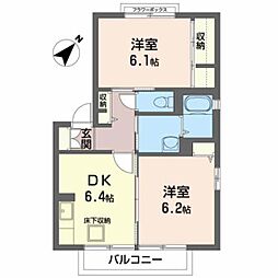 JR東北本線 利府駅 バス15分 キャロット館前下車 徒歩1分の賃貸アパート 1階2DKの間取り