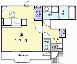 プリティーハウス 1階1Kの間取り
