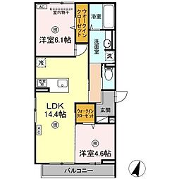 フェリーチェ西原 3階2LDKの間取り