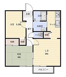 ラウンドフィールド霞　Ｂ 203 2階2LDKの間取り