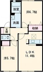 サンリッチ　Ｆ棟 2階2LDKの間取り