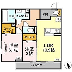 D’s LIEN (ディ-ズリアン)　E 2階2LDKの間取り