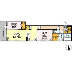 ＨＡＮＡＢＵＳＡ　VII 3階2LDKの間取り