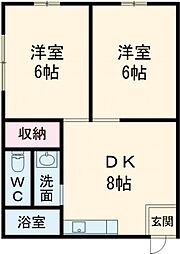JR信越本線 東三条駅 徒歩17分の賃貸アパート 1階2DKの間取り