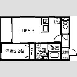 La Blanche 3階1LDKの間取り