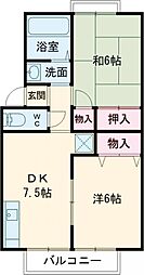 トゥインクルコート文化町6番館 1階2DKの間取り