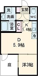 VINA山科WEST 1階1DKの間取り