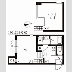 ハーモニーテラス下方町 1Kの間取図画像