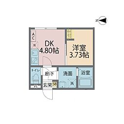 カインドネス南橋本 1階1DKの間取り