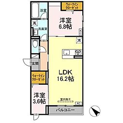 シンシア春日 3階2LDKの間取り