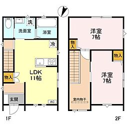中田戸建貸家　Ｂ 1階2LDKの間取り