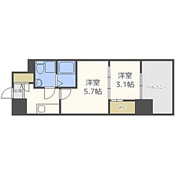 阪神本線 野田駅 徒歩4分の賃貸マンション 14階2Kの間取り