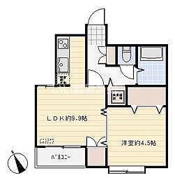 ウィンベルデュエット北坂戸Ｎｏ1 2階1LDKの間取り