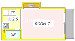 ジュネ弐番館 1階1Kの間取り