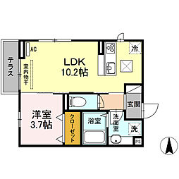 JR東北本線 長町駅 徒歩18分の賃貸アパート 1階1LDKの間取り