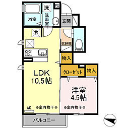 フィオーレ／ルミエール　フィオーレ 1階1LDKの間取り