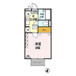 メルベーユ2001 1階1Kの間取り