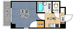 シャンス増岡 2階1Kの間取り