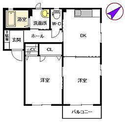 コスモスハウス・SC棟 2Kの間取図画像