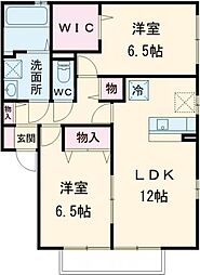 ガーデンパークB棟 2階2LDKの間取り
