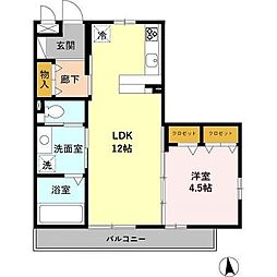 セジュール モネ 1階1LDKの間取り