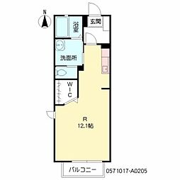 ドリームアーク 2階ワンルームの間取り