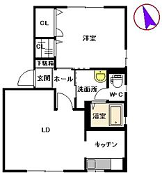 アイビー　Ａ棟 1階1LDKの間取り