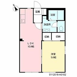 サンシャーレ21 1階1LDKの間取り