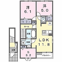 ヒカルサ伊勢崎I 2階2LDKの間取り