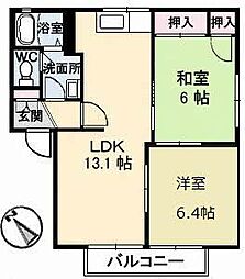 エクセル向井　A棟 1階2LDKの間取り