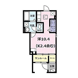 クオーレ国立 1階ワンルームの間取り