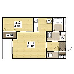 月光福山東弐番館 2階1LDKの間取り