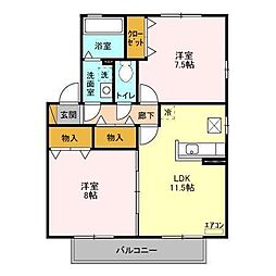 ロイヤルクレール 1階2LDKの間取り
