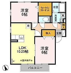 東武小泉線 西小泉駅 徒歩12分の賃貸アパート 2階2LDKの間取り