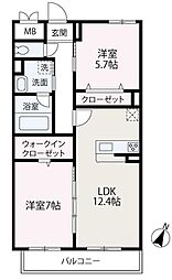 Ｃｉｅｌ　ｂｌｅｕ 4階2LDKの間取り