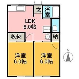 ハイムショパン 2階2DKの間取り