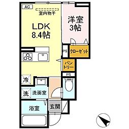 レスア柏崎III 1階1LDKの間取り