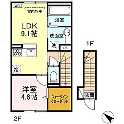 レスア柏崎III 2階1LDKの間取り