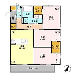 プラウドパークス　Ｔ 2階3LDKの間取り