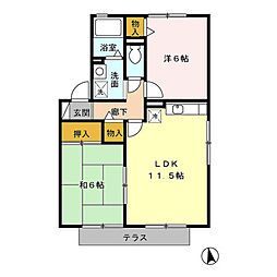 ベルデュール 1階2LDKの間取り