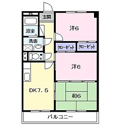 ラフィネドミール 3階3DKの間取り